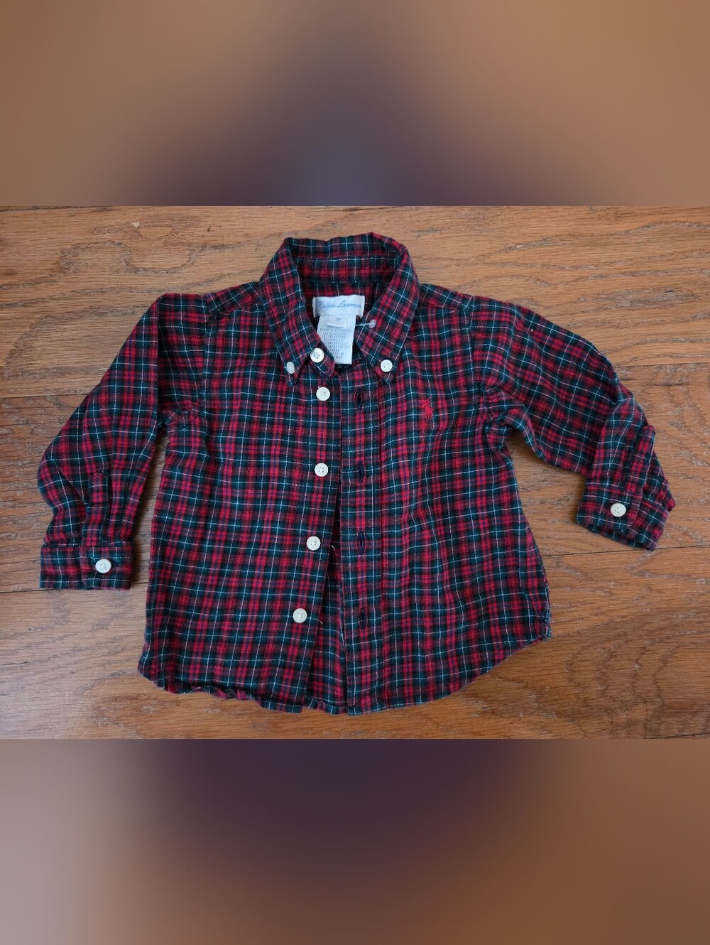Ralph Lauren Kids Red & Green Plaid Button-Down Shirt with Polo. 3 Months